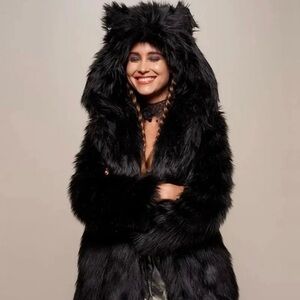 Women's Black Faux Fur Hooded Coat